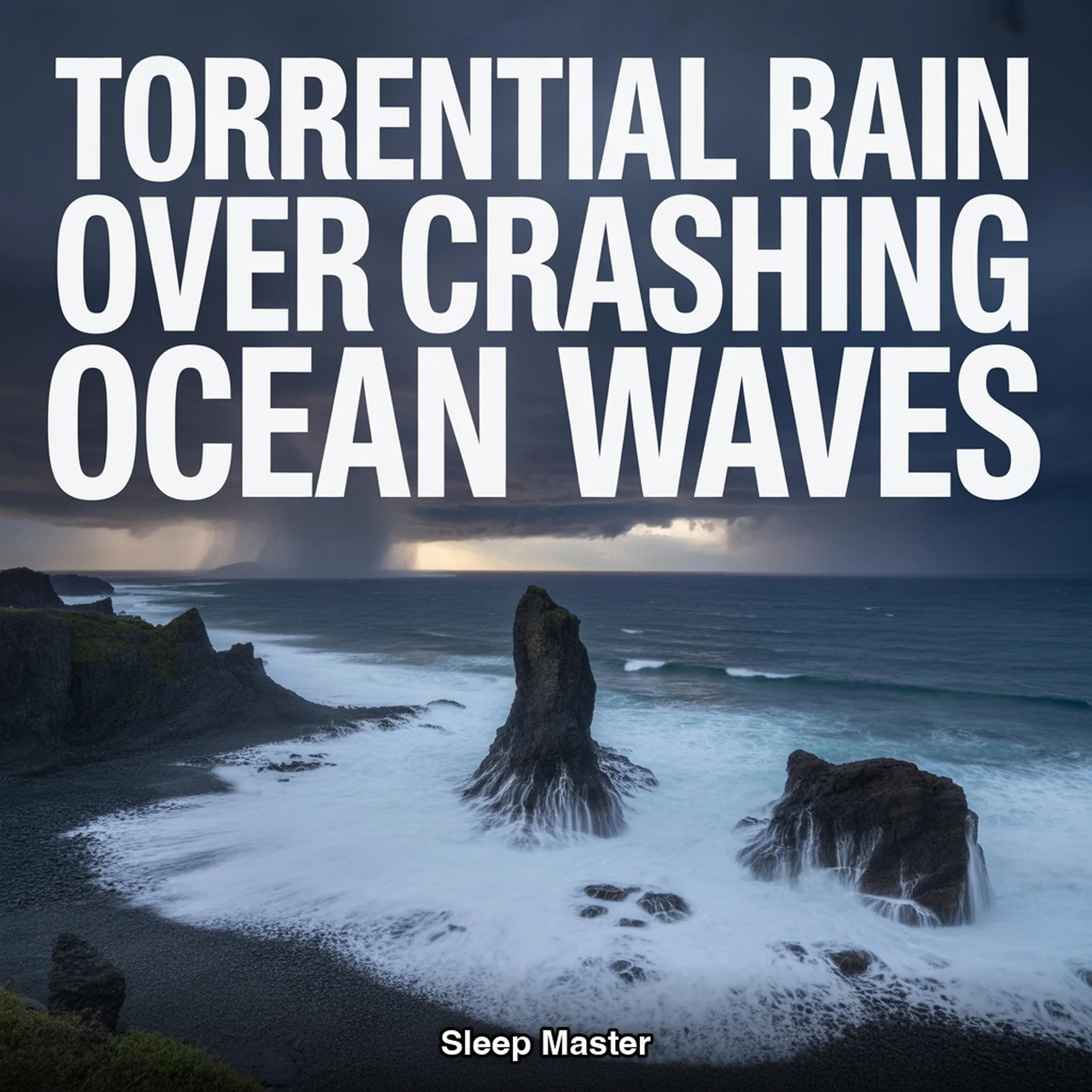Torrential Rain Over Crashing Ocean Waves